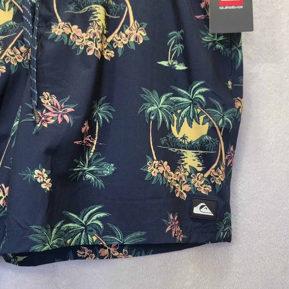 NEW! Quiksilver Men's XL Eclipse‎ Volley Swim Shorts Black Floral Sunset Print